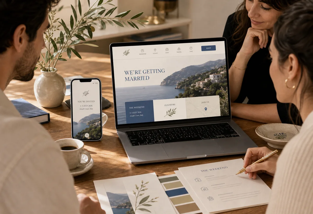 Faire-part numérique et site de mariage partageant la même identité visuelle