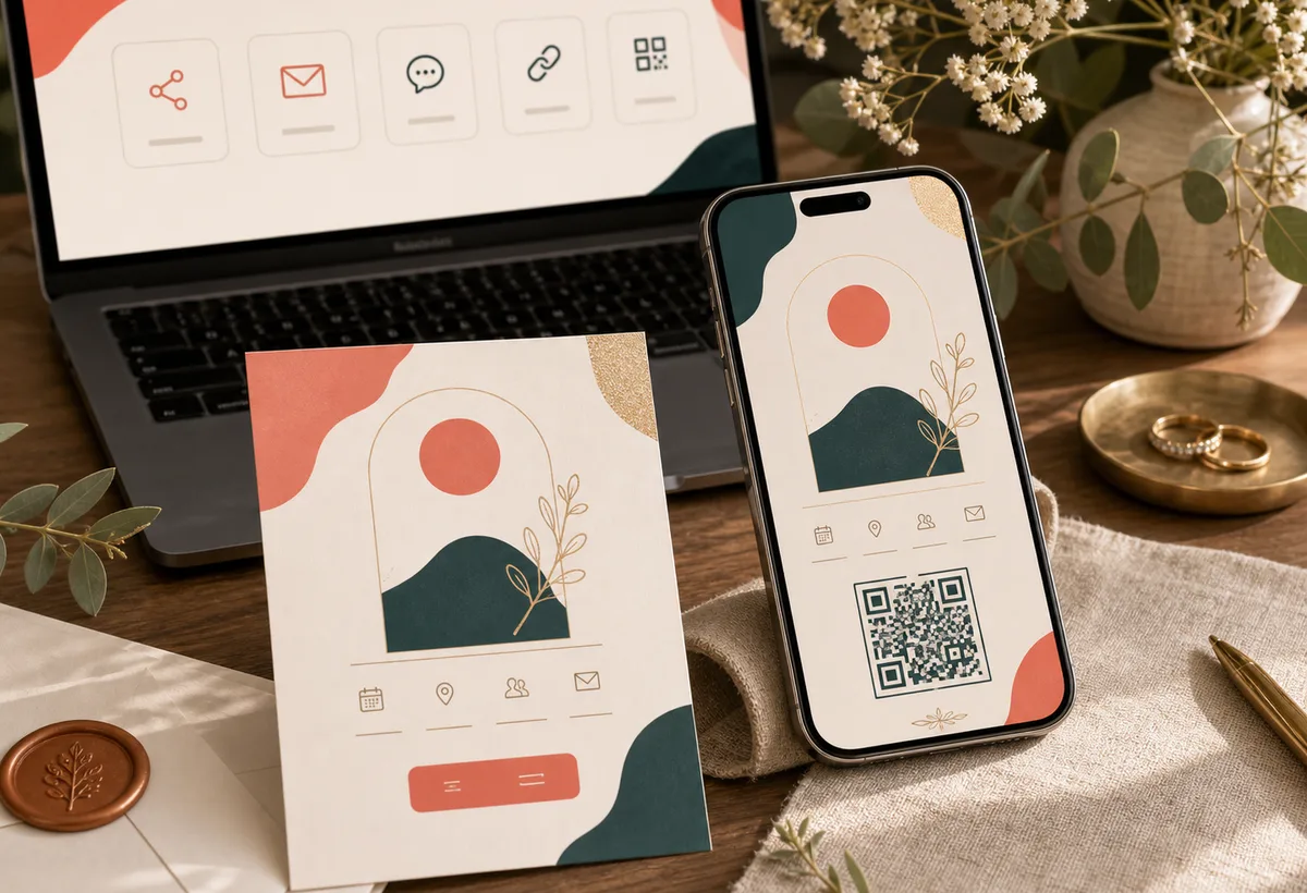 Lien de faire-part numérique accompagné d'un QR code sur carte papier