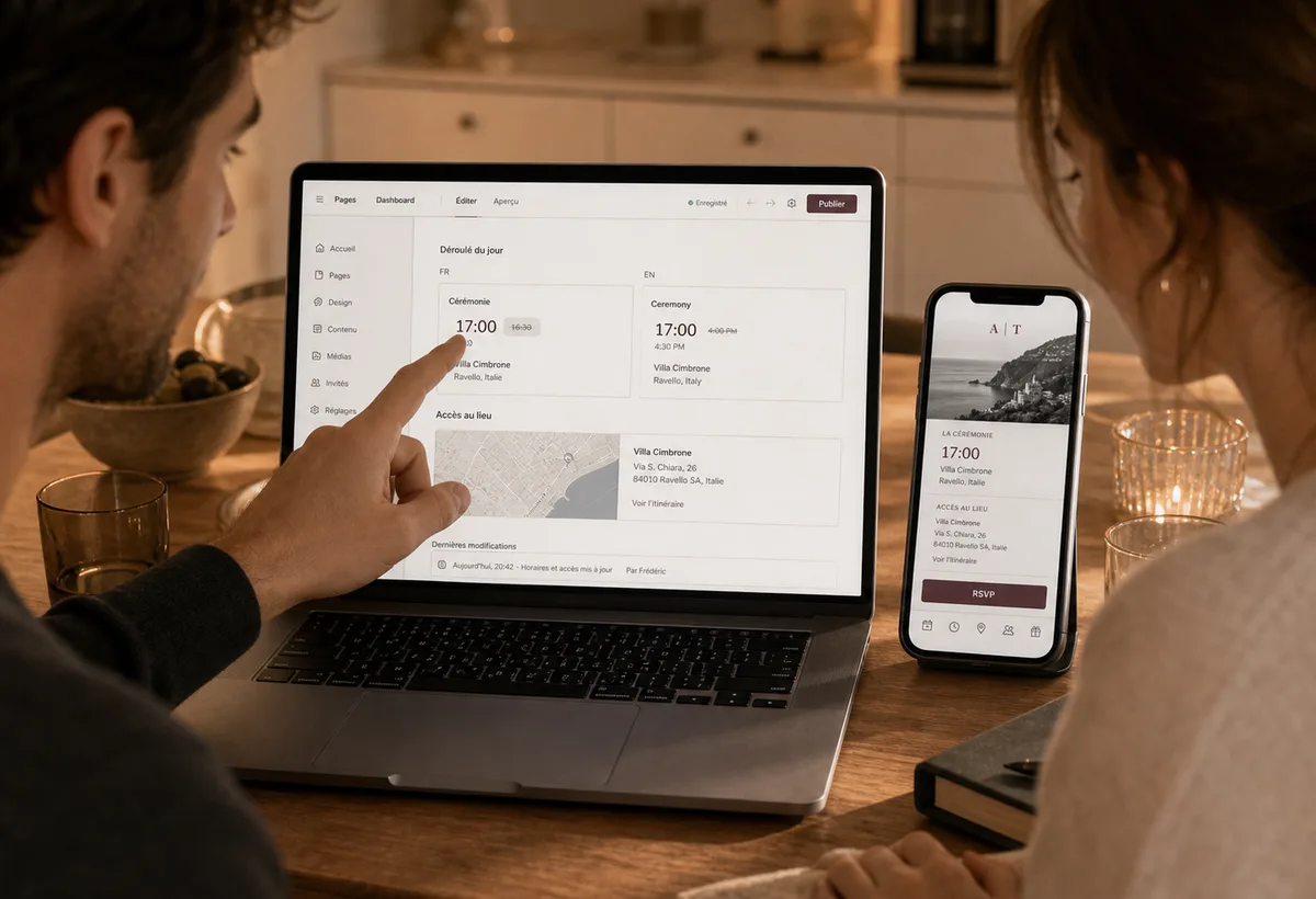 Mise à jour en temps réel d'un faire-part numérique sur ordinateur et téléphone